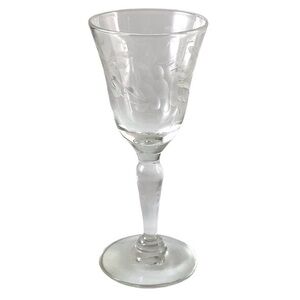 Vintage Etched Glass Cordial Glasses Set of 2 Floral Design 3.75” Tall